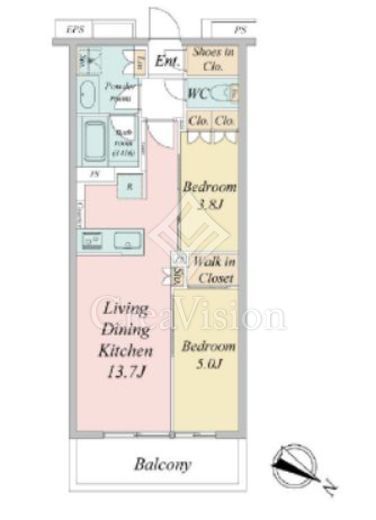 ブランシエスタ目黒中央町 2LDK　間取り図
