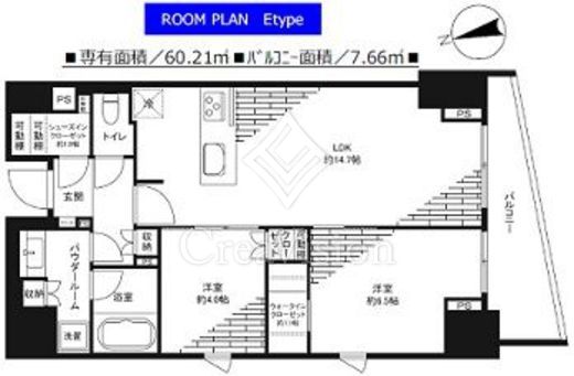 パークリュクス新宿御苑前mono 2LDK　間取り