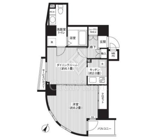 カスタリア初台 1LDK　間取り図