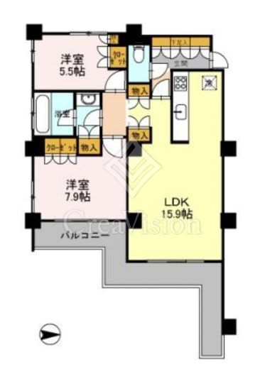 カスタリア目黒鷹番 間取り　2LDK