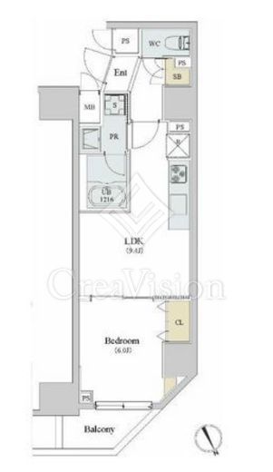 ロイジェント新橋 1LDK　間取り図