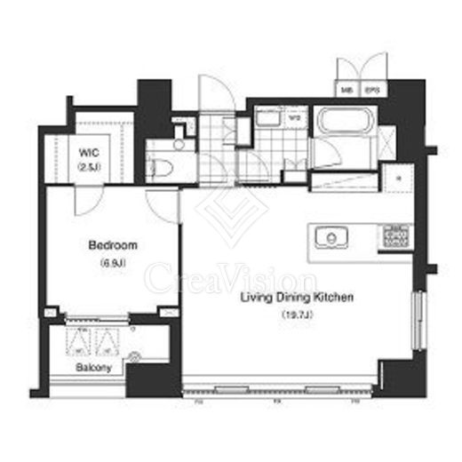 アパートメンツタワー麻布十番 1LDK　間取り図