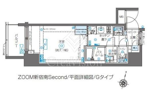 ZOOM新宿南Second 間取り　1K