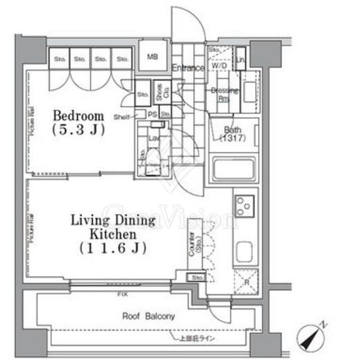 ONE ROOF FLAT TSUKISHIMA (ワンルーフフラット月島) 1LDK　間取り図