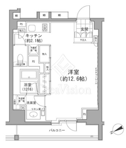 パークハビオ八丁堀 1K　間取り図