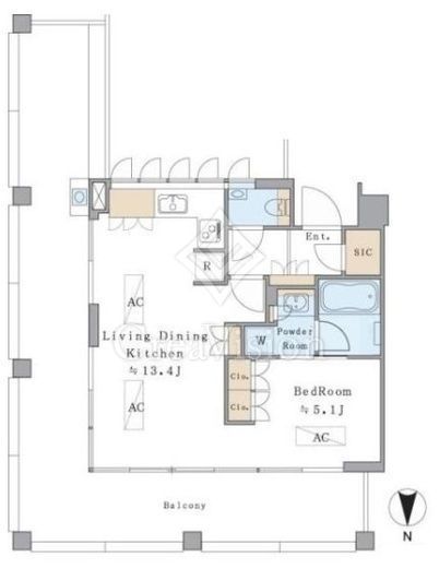 ブリリアイスト中野セントラルパーク 1LDK　間取り