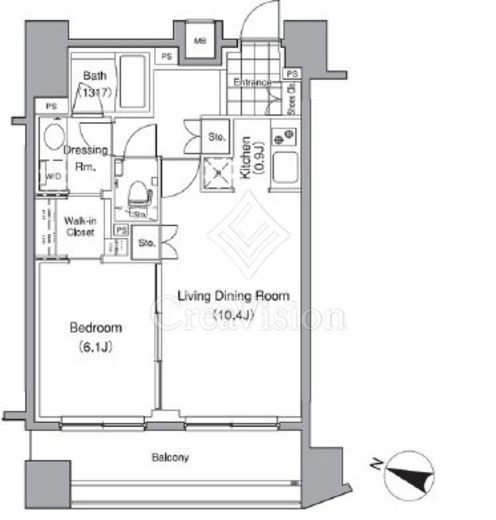 パークハビオ赤坂氷川町 1LDK　間取り図