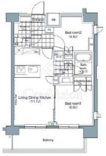 パークハビオ赤坂 2LDK　間取り図