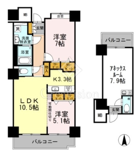 品川シーサイドビュータワー1 2LDK　間取り図