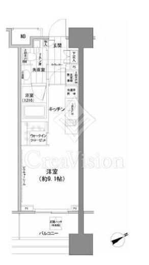 パークハビオ西新宿 1K　間取り図