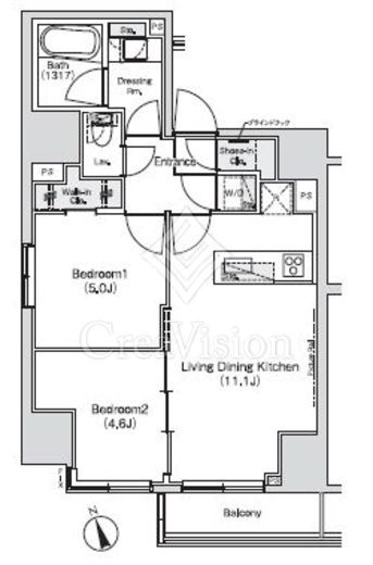 ベルビュー新橋 2ＬＤＫ　間取り図