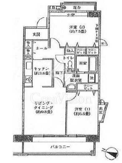 アクティ目黒駅前 2棟 間取り　2LDK