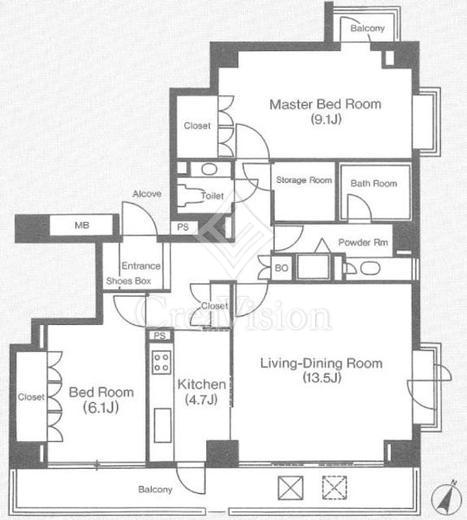 ベルメゾン南麻布 2LDK　間取り図