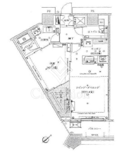 勝どきザ・タワー 1LDK　間取り図