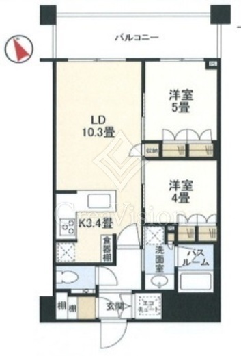 勝どきザ・タワー 2LDK　間取り図