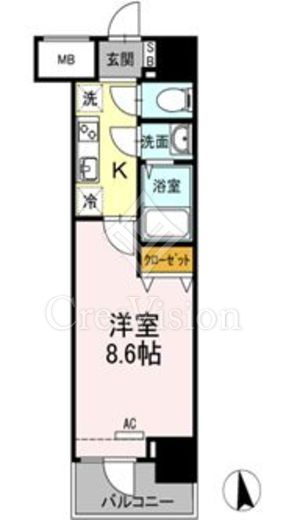 ルアナ麻布十番 1K　間取り図