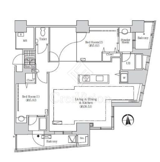 アクティ汐留 2LDK　間取り図