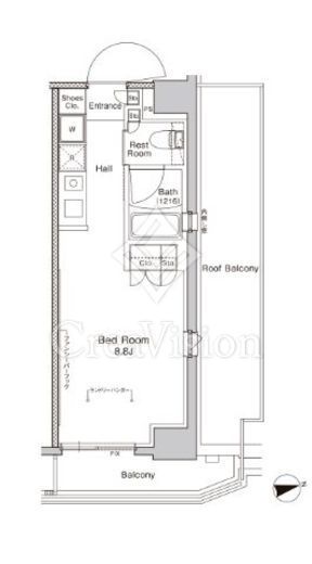 プラウドフラット門前仲町5 1K　間取り図