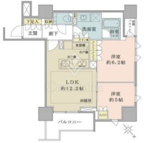 ザ・パークハウス千代田麹町 2LDK　間取り図