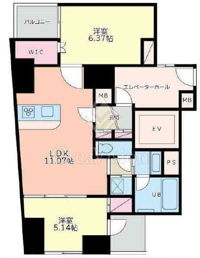 S-RESIDENCE日本橋浜町 (エスレジデンス日本橋浜町) 2LDK　間取り図