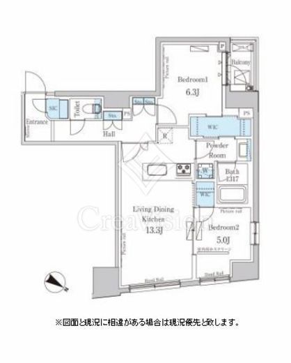 パークアクシス日本橋堀留町 2LDK　間取り図