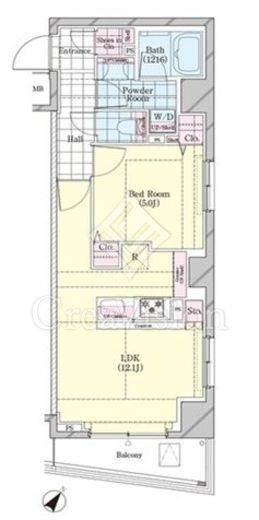 シェル品川戸越 1DK　間取り図