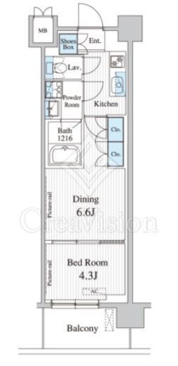 プレノ清澄庭園 1DK　間取り図