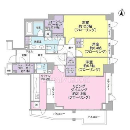 ザ・パークハウスグラン麻布仙台坂 3LDK　間取り図