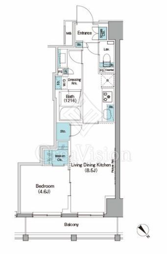 ザ・パークハビオ日本橋箱崎町 1LDK　間取り