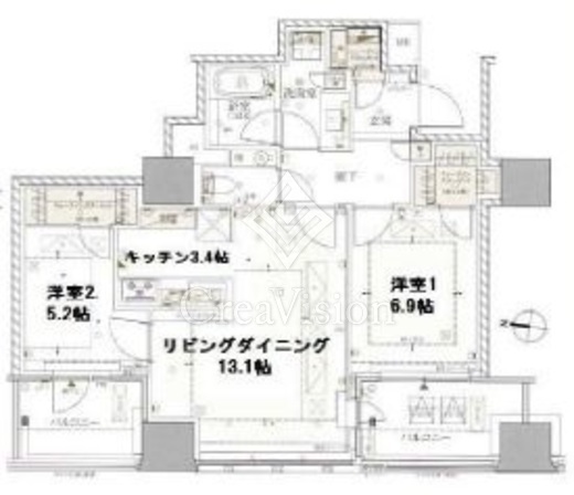 ザ・パークハウス白金二丁目タワー 2LDK　間取り図