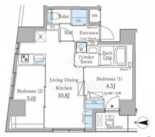 パークルール神田司町ロンド 2LDK　間取り図