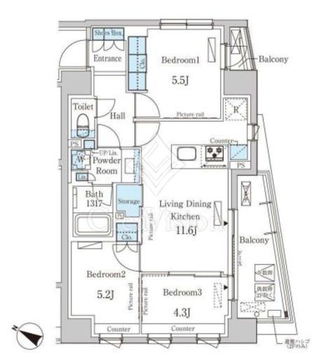 パークアクシス日本橋浜町レジデンス 3LDK　間取り図