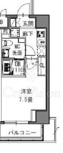 S-RESIDENCE新御徒町WEST (エスレジデンス新御徒町ウエスト) 1K　間取り