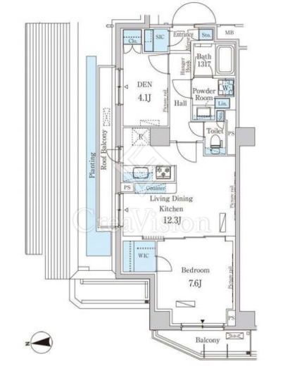 パークアクシス市谷加賀町 1LDK　間取り図