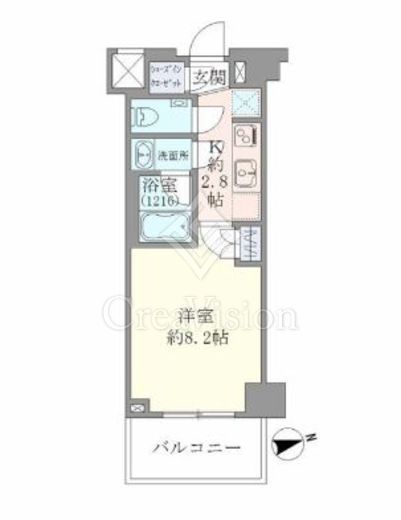 エヴァート長者丸 1K　間取り図