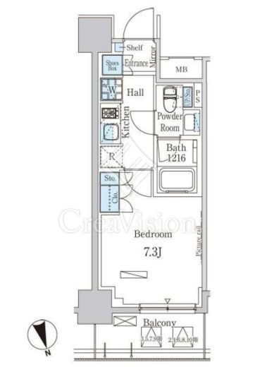 パークアクシス築地 1R　間取り図