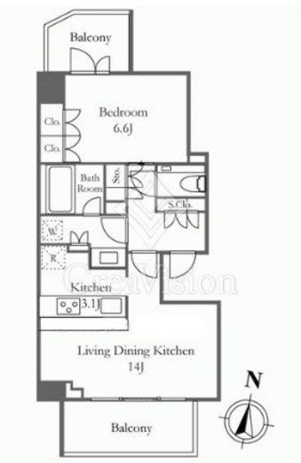 プライムガーデン西麻布 1LDK　間取り図