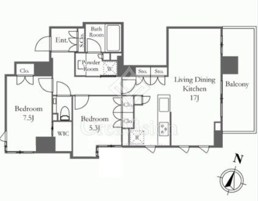 プライムガーデン西麻布 2LDK　間取り図