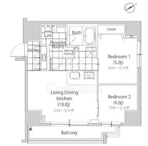 カーサスプレンディッド恵比寿1丁目 2LDK　間取り図