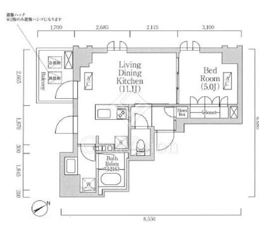 ソラシアレジデンス京橋 1LDK　間取り図