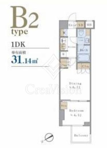 ブリリアイスト千駄ヶ谷 1LDK　間取り図