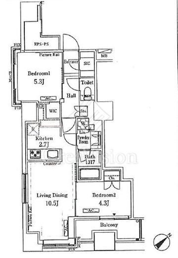 ルビア赤坂 2LDK　間取り図