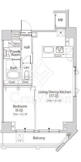 カーサスプレンディッド麻布仙台坂 1LDK　間取り図