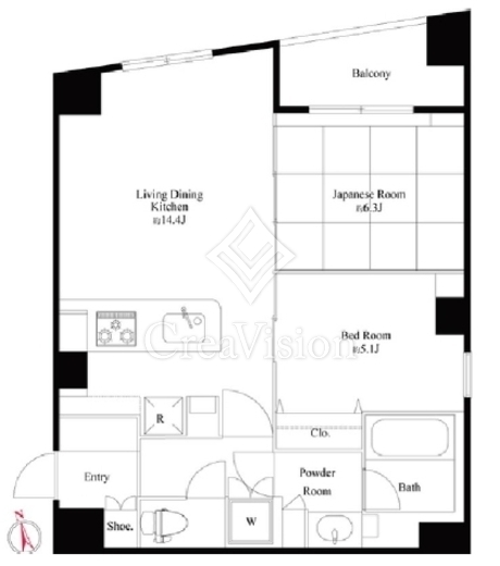 グランパセオ市谷甲良町 2LDK　間取り図