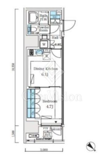 クロスレジデンス大崎 1DK　間取り図