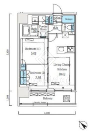 クロスレジデンス大崎 2LDK　間取り図