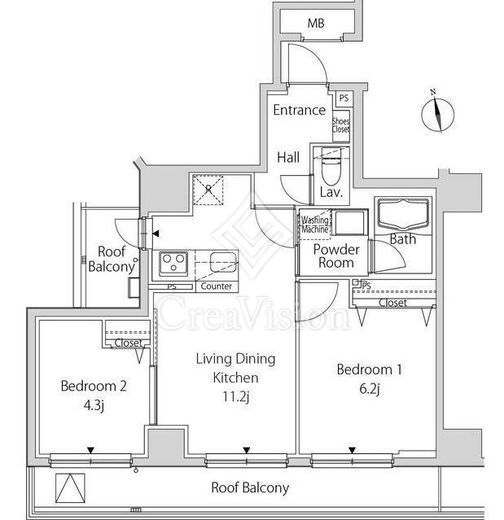 プラウドフラット戸越銀座 2LDK　間取り図