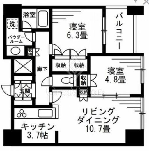 シティタワー麻布十番 2LDK　間取り図