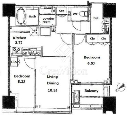 シティタワー麻布十番 2LDK間取り図