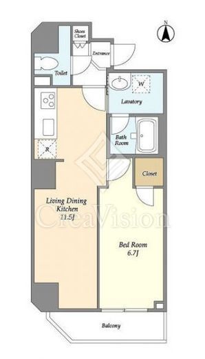 CREALpremier芝浦海岸 (クリアルプレミア芝浦海岸) 1LDK　間取り図